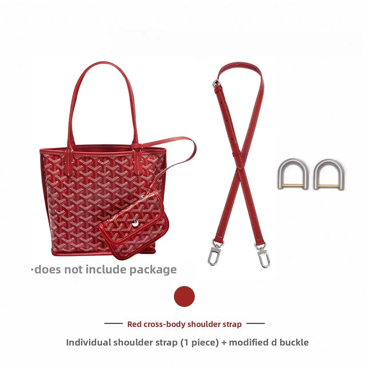 Red cross-body shoulder strap with modified D buckle for bag refresh