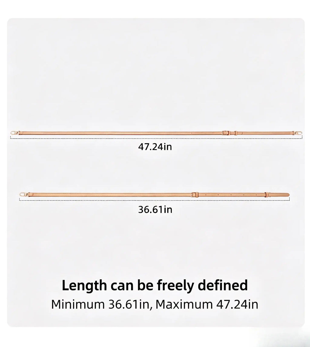 Adjustable tan leather bag strap, 36.61in to 47.24in length, replacement strap for handbags