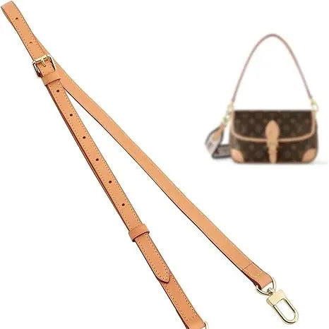 Tan leather replacement bag strap with gold hardware, compatible with designer handbags