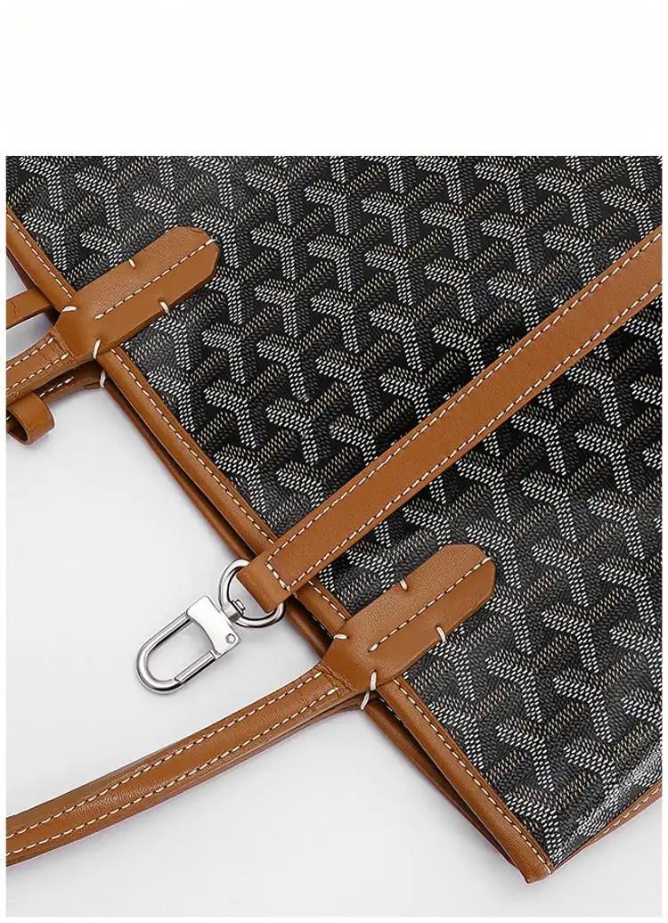 Tan leather replacement straps with silver hardware for patterned tote bag
