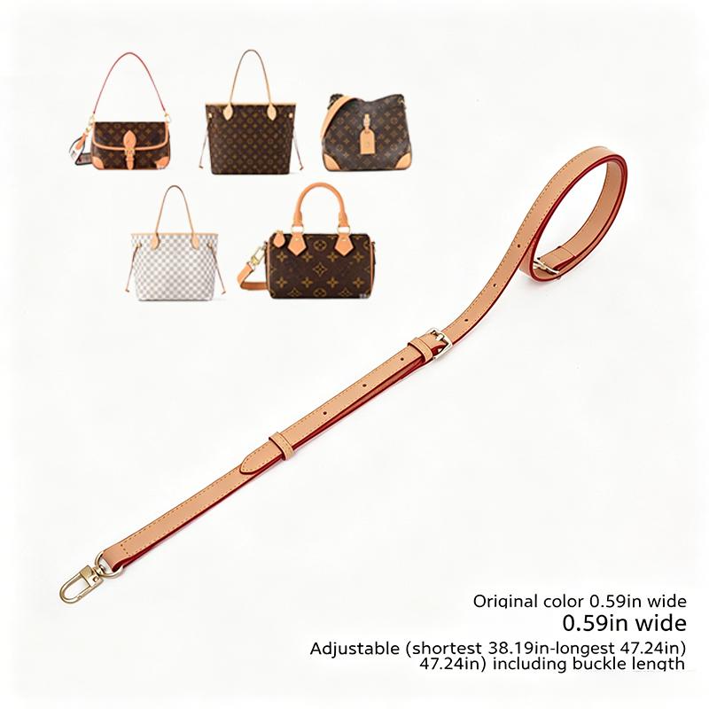 Tan leather replacement bag strap, 0.59in wide, adjustable 38-47in, fits monogram & checkered handbags