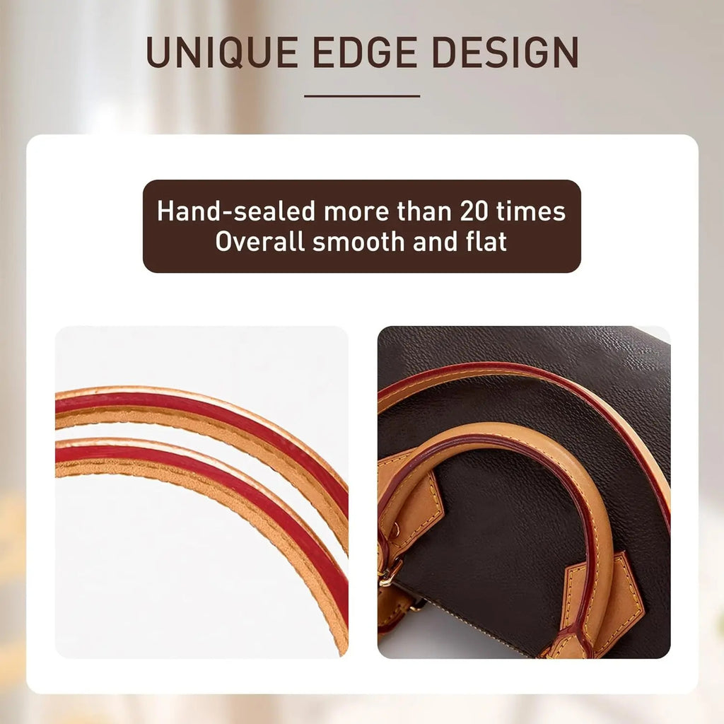 Hand-sealed leather bag strap with smooth flat edge design, crafted for bag refresh