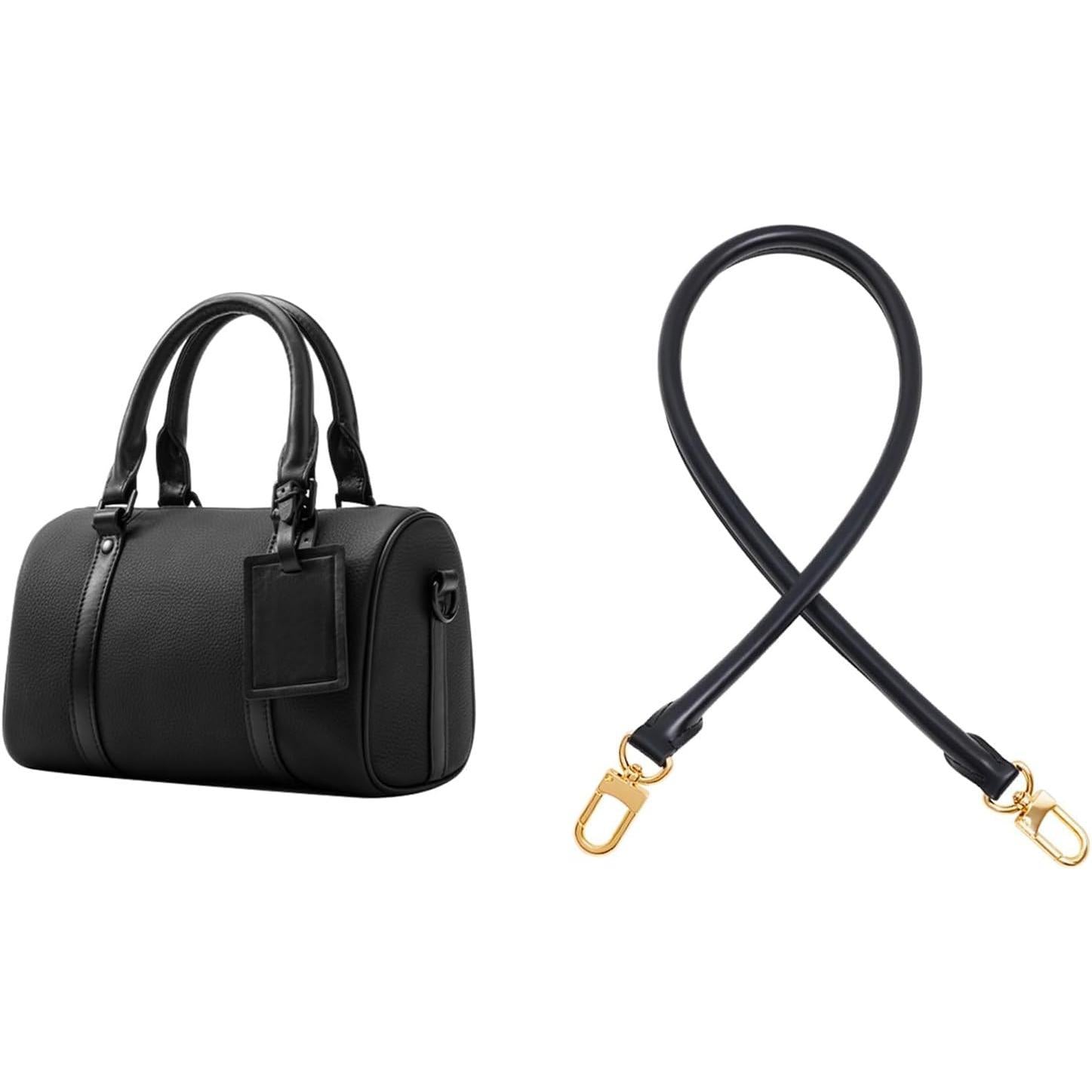 Black leather bag with replacement shoulder strap featuring gold hardware for stylish refresh