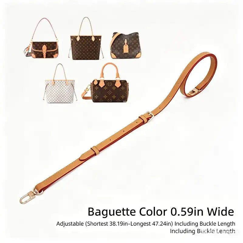 Baguette color 0.59in wide adjustable leather strap for luxury handbags, fits monogram & checkered styles