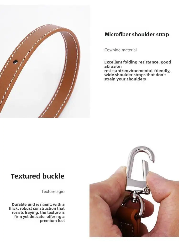 Brown microfiber shoulder strap with white stitching and textured agio buckle for bag replacement