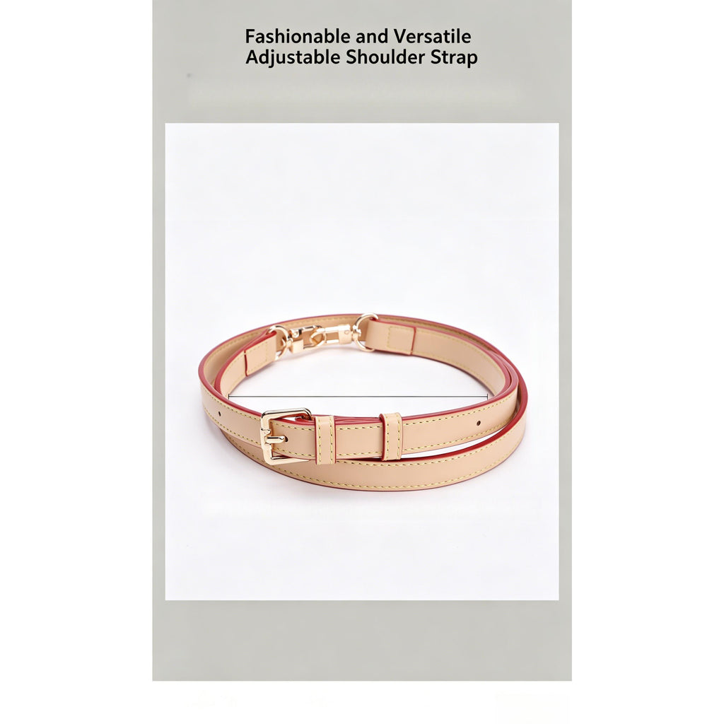 Beige and red adjustable shoulder strap with gold hardware for handbags