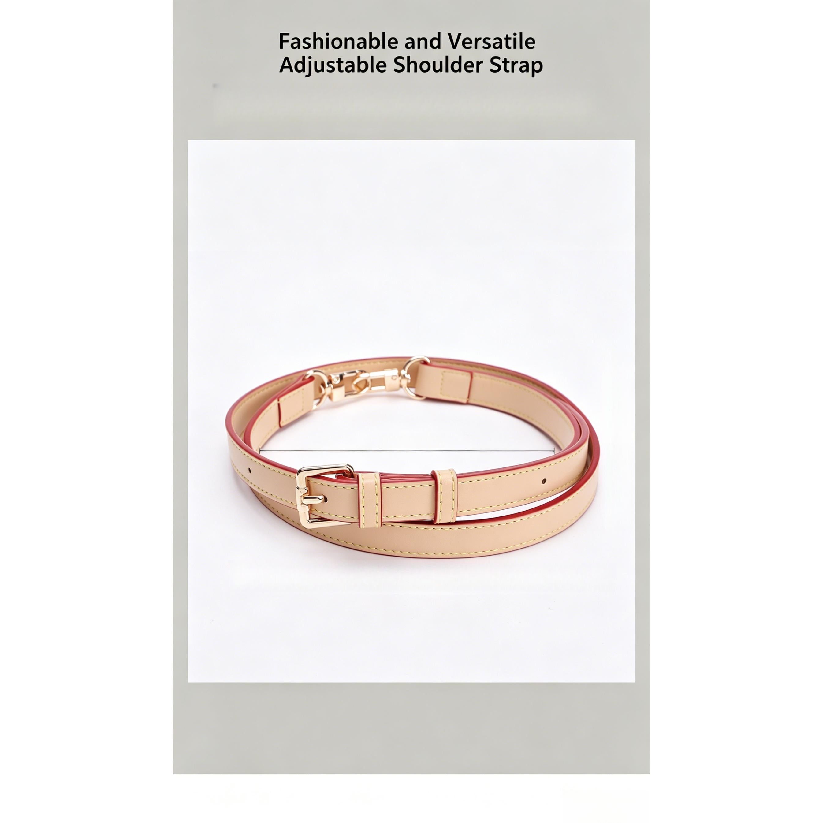 Beige and red adjustable shoulder strap with gold hardware for handbags