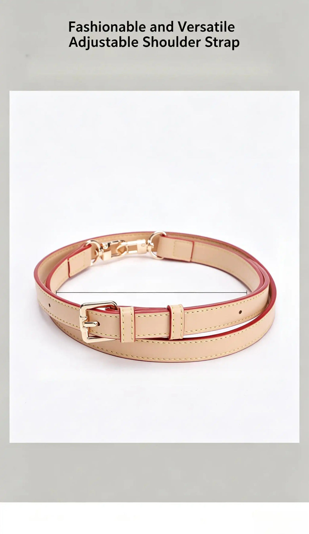 Beige and red adjustable shoulder strap with gold hardware for handbags