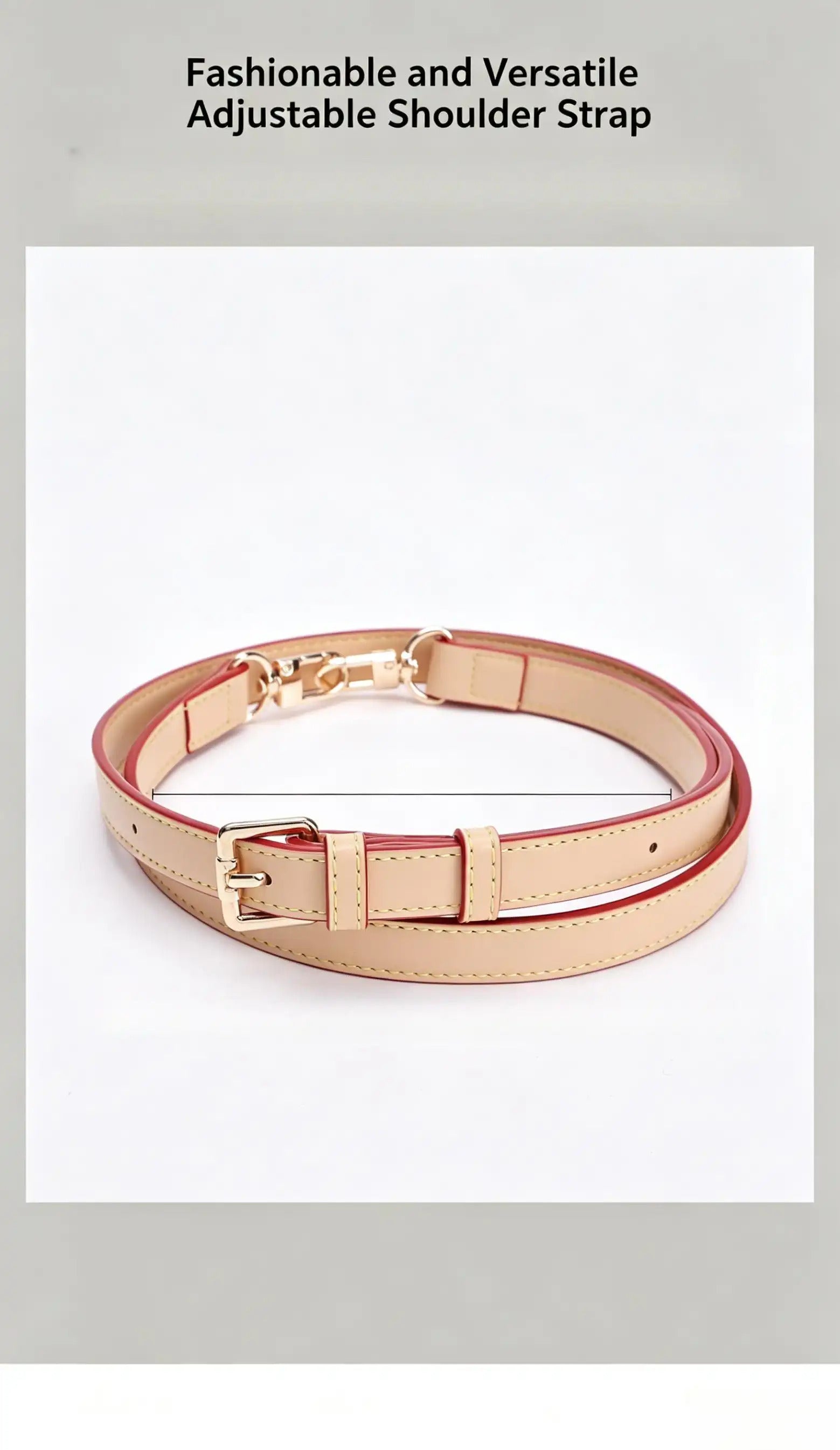 Beige and red adjustable shoulder strap with gold hardware for handbags