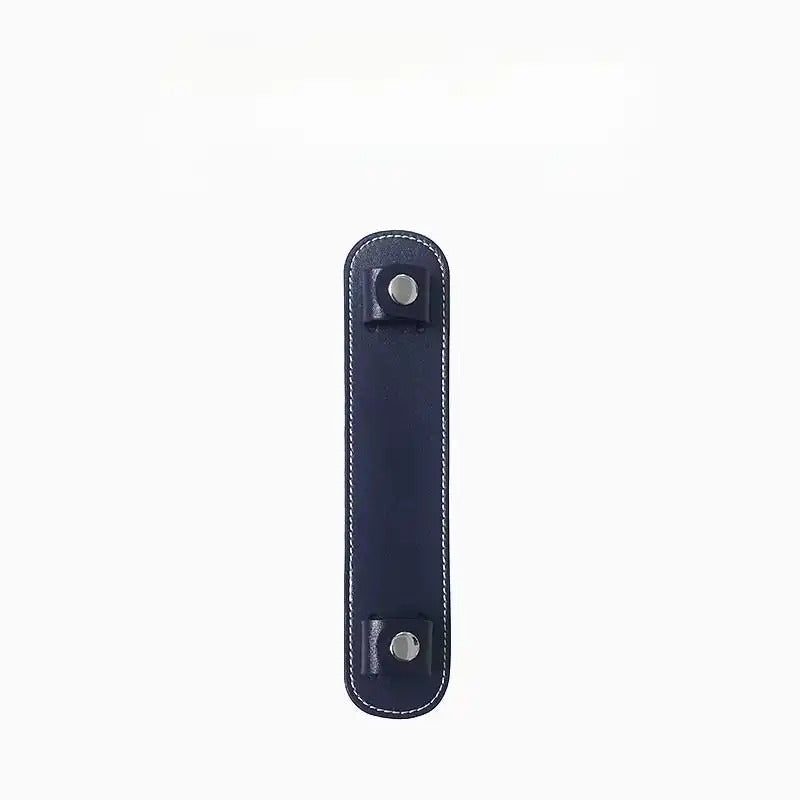 Navy blue leather bag strap with white stitching and silver hardware, replacement accessory for handbags