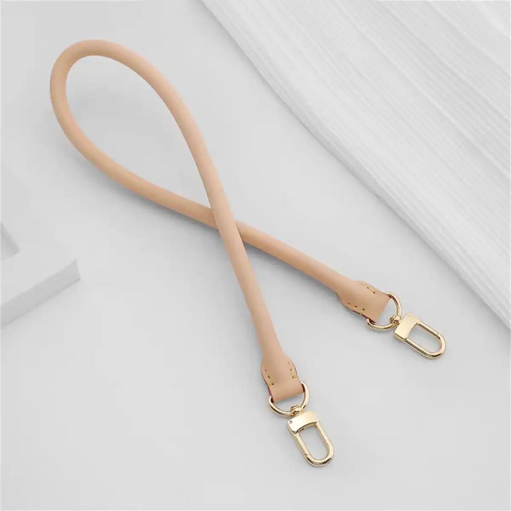 Nude leather bag strap with gold hardware, replacement accessory for handbags