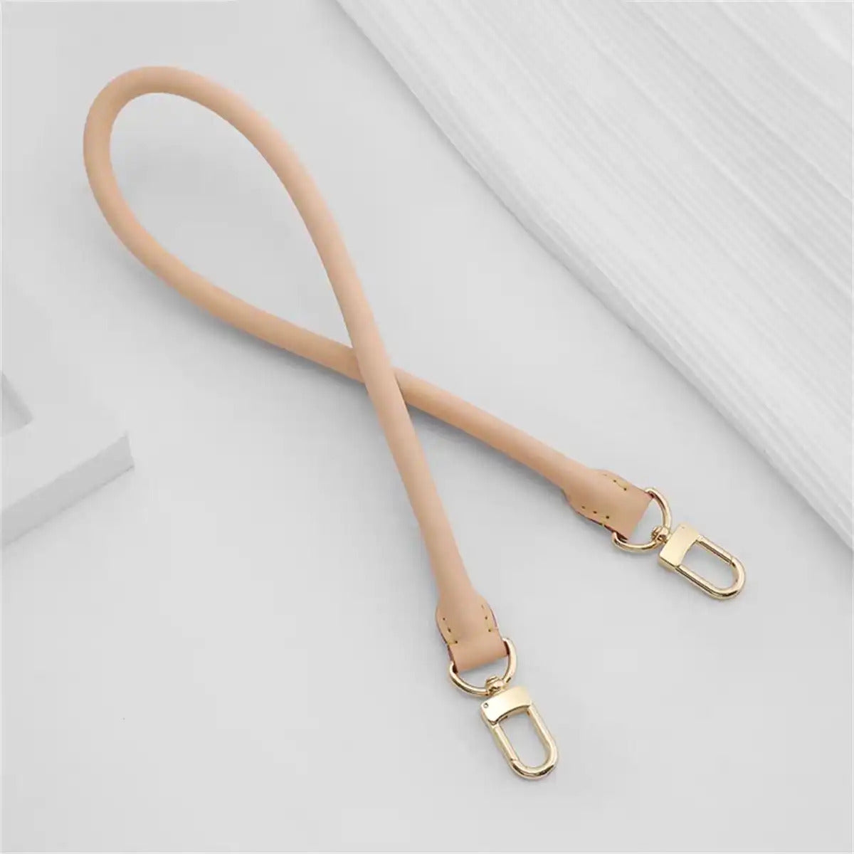 Nude leather bag strap with gold hardware, replacement accessory for handbags