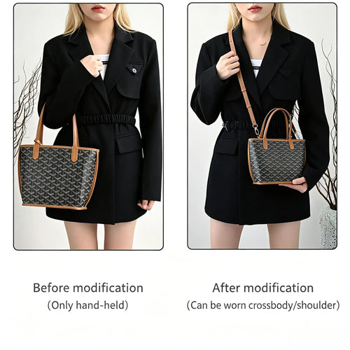 Before and after bag modification: hand-held to crossbody/shoulder strap conversion for versatile carry
