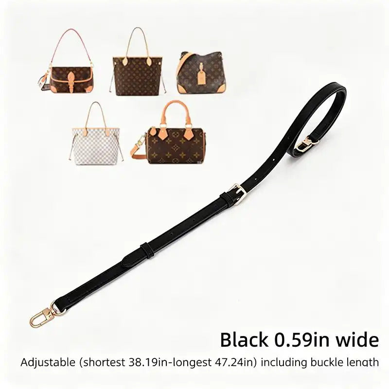 Black 0.59in wide adjustable bag strap for Louis Vuitton styles, 38.19-47.24in length with gold hardware