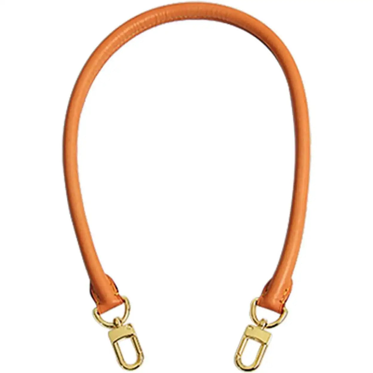 Tan leather bag strap with gold hardware, replacement accessory for handbags