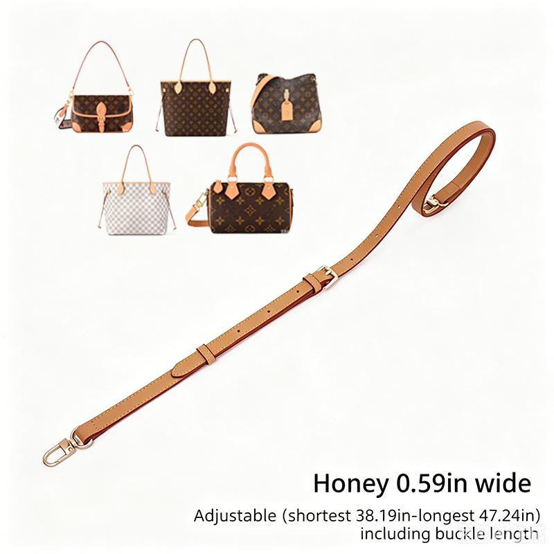 Honey-colored 0.59in wide adjustable leather bag strap for designer handbags, fits multiple styles