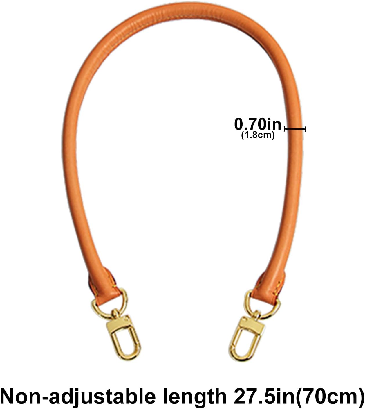 Tan leather bag strap with gold hardware, 0.70in width, 27.5in non-adjustable length for handbag replacement