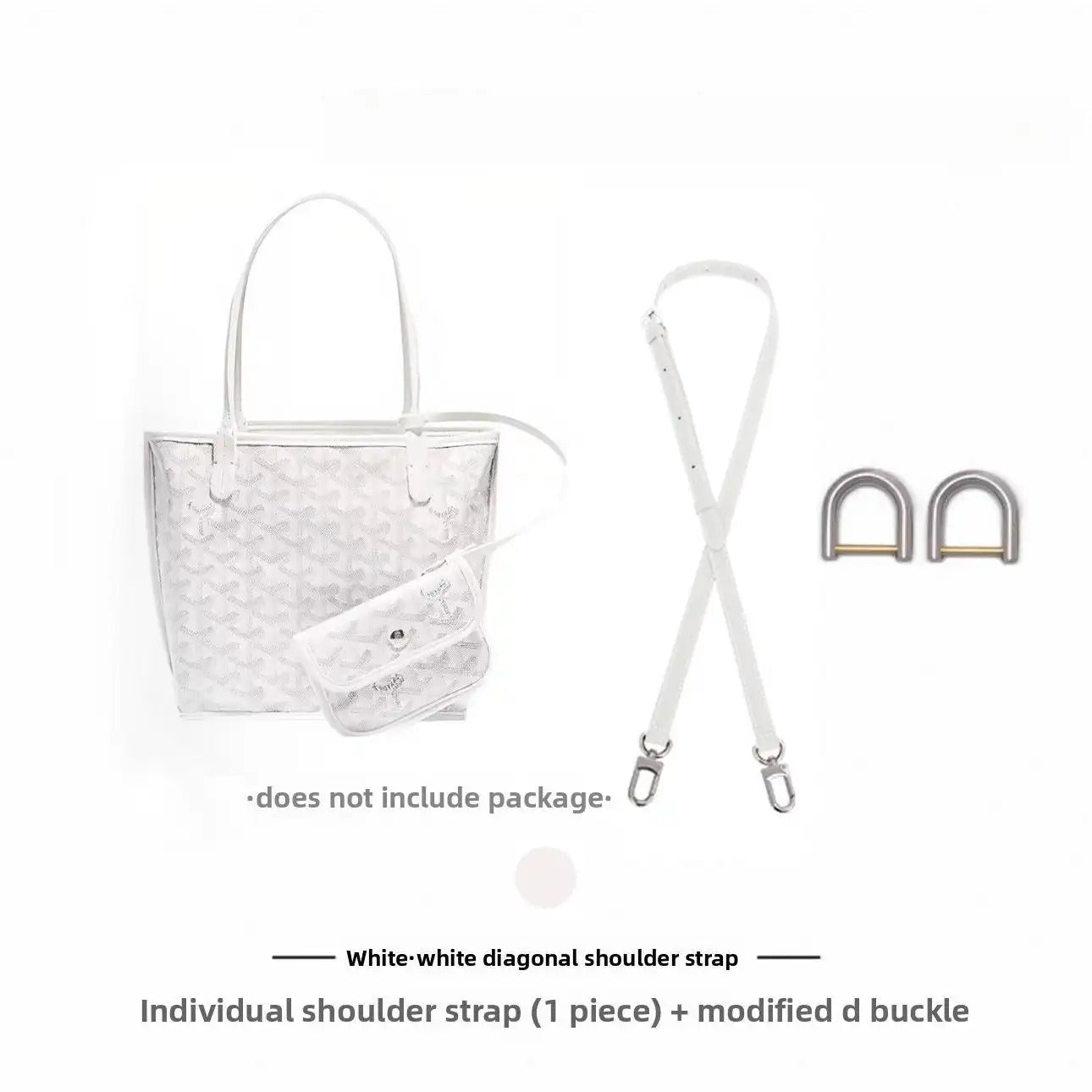White diagonal shoulder strap with modified D buckles for bag customization
