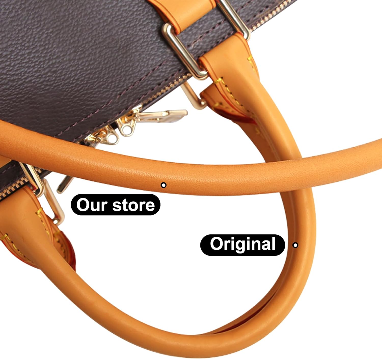 Tan leather replacement bag strap with gold hardware, matching original design for bag refresh