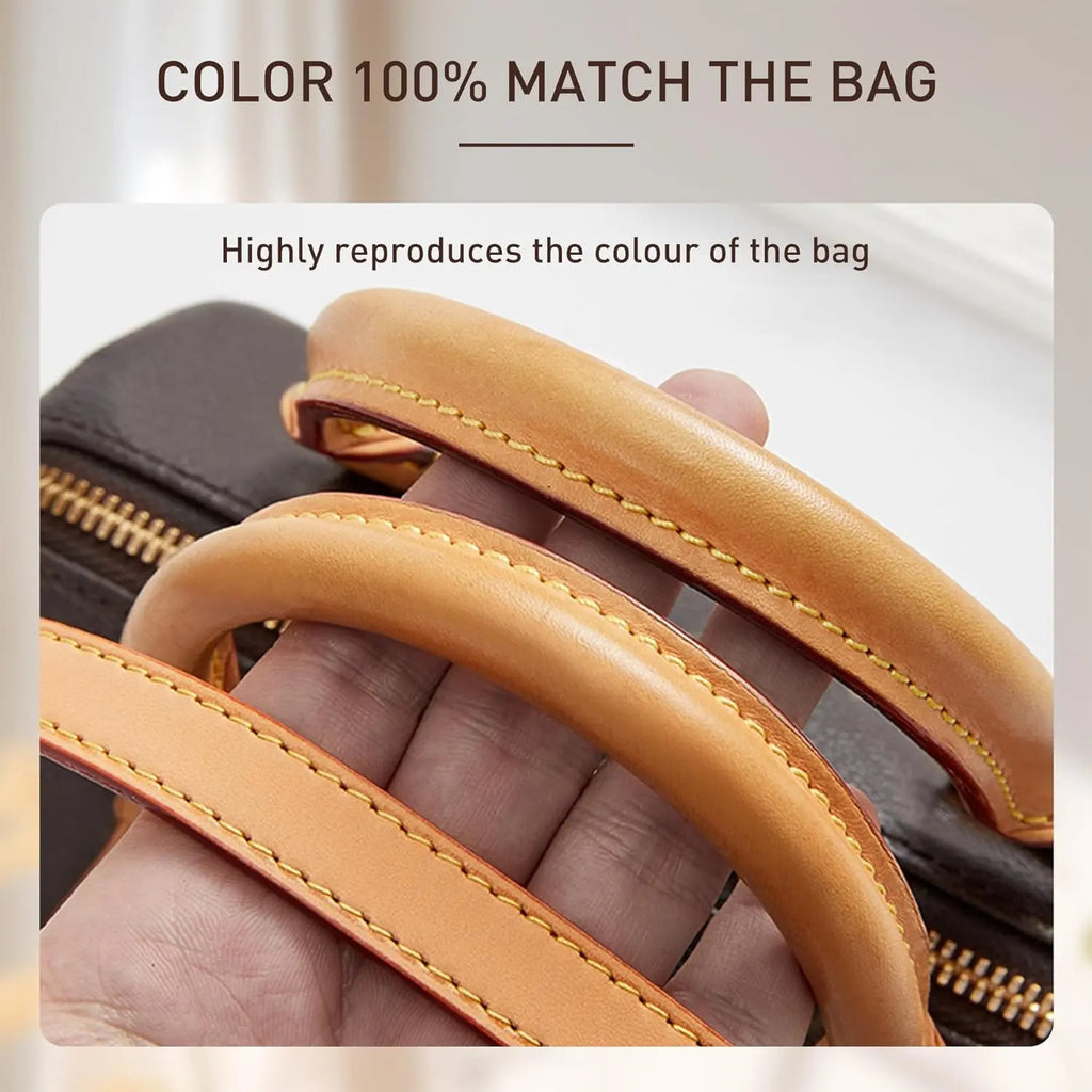 Tan leather bag strap with gold stitching, color-matched replacement for handbags